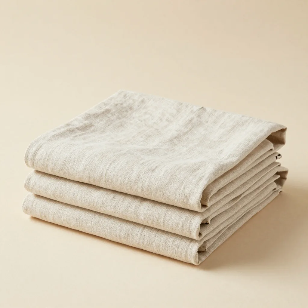 A queen linen sheet set in natural on a light background