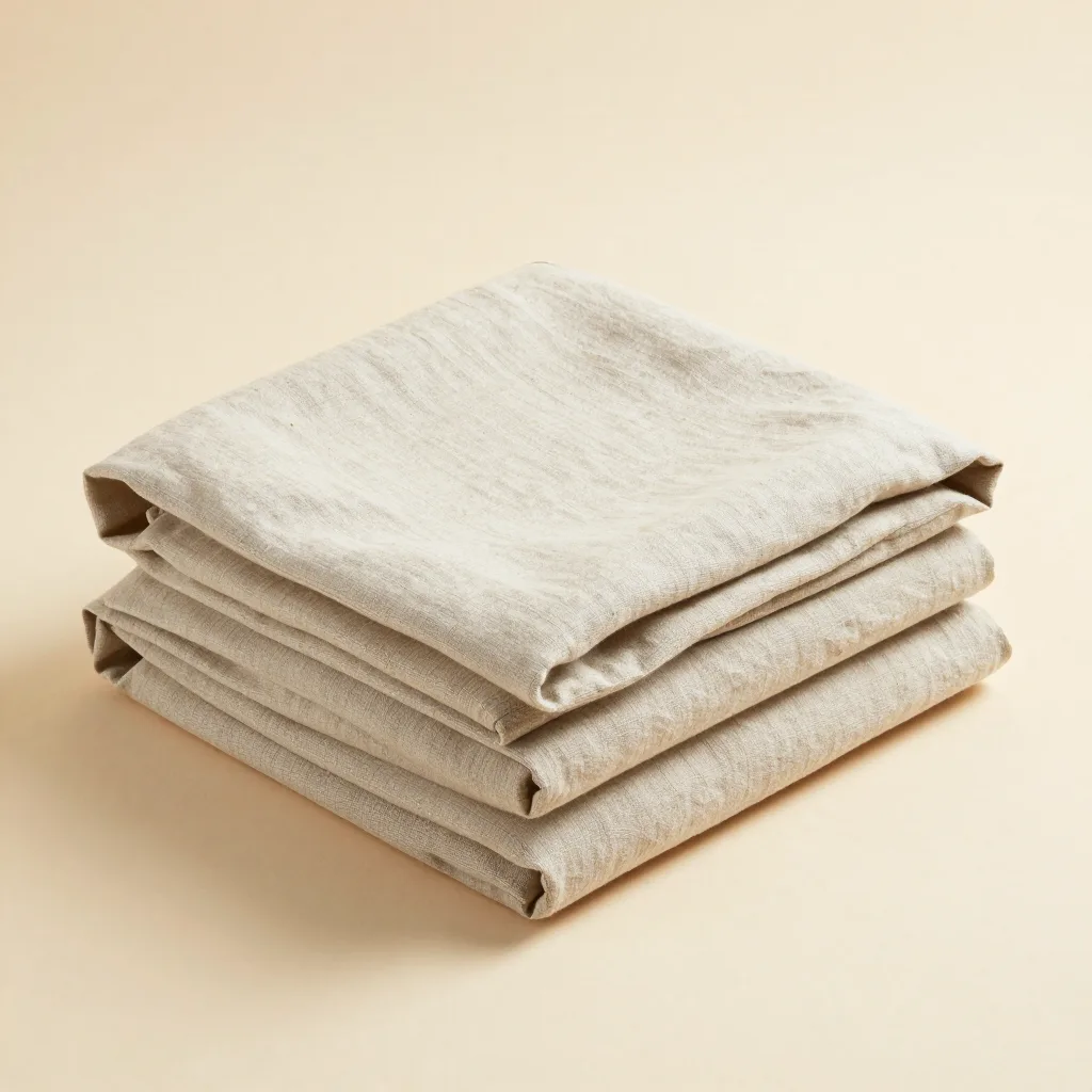 A king linen sheet set in oat on a light background