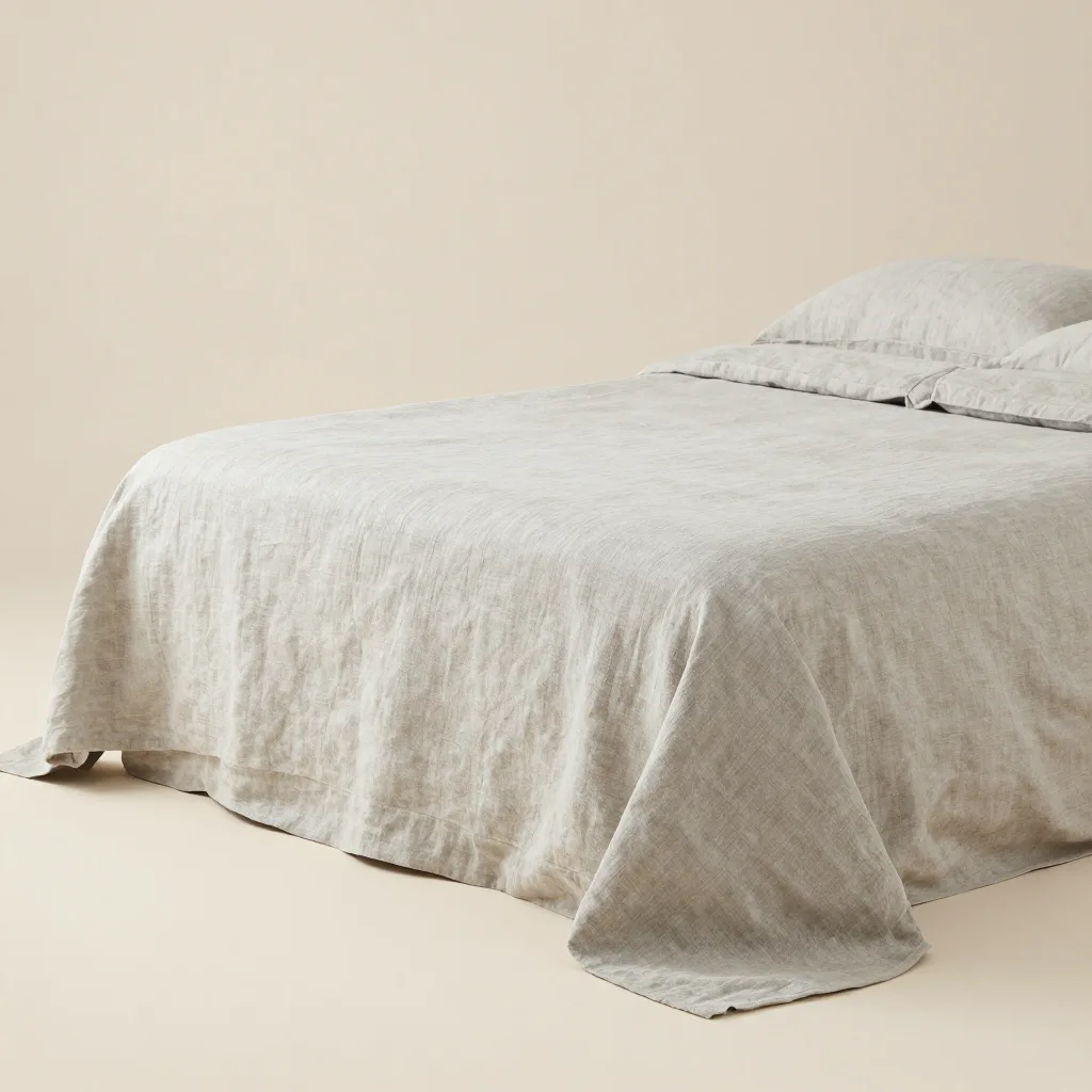 A stonewashed linen flat sheet on a light background