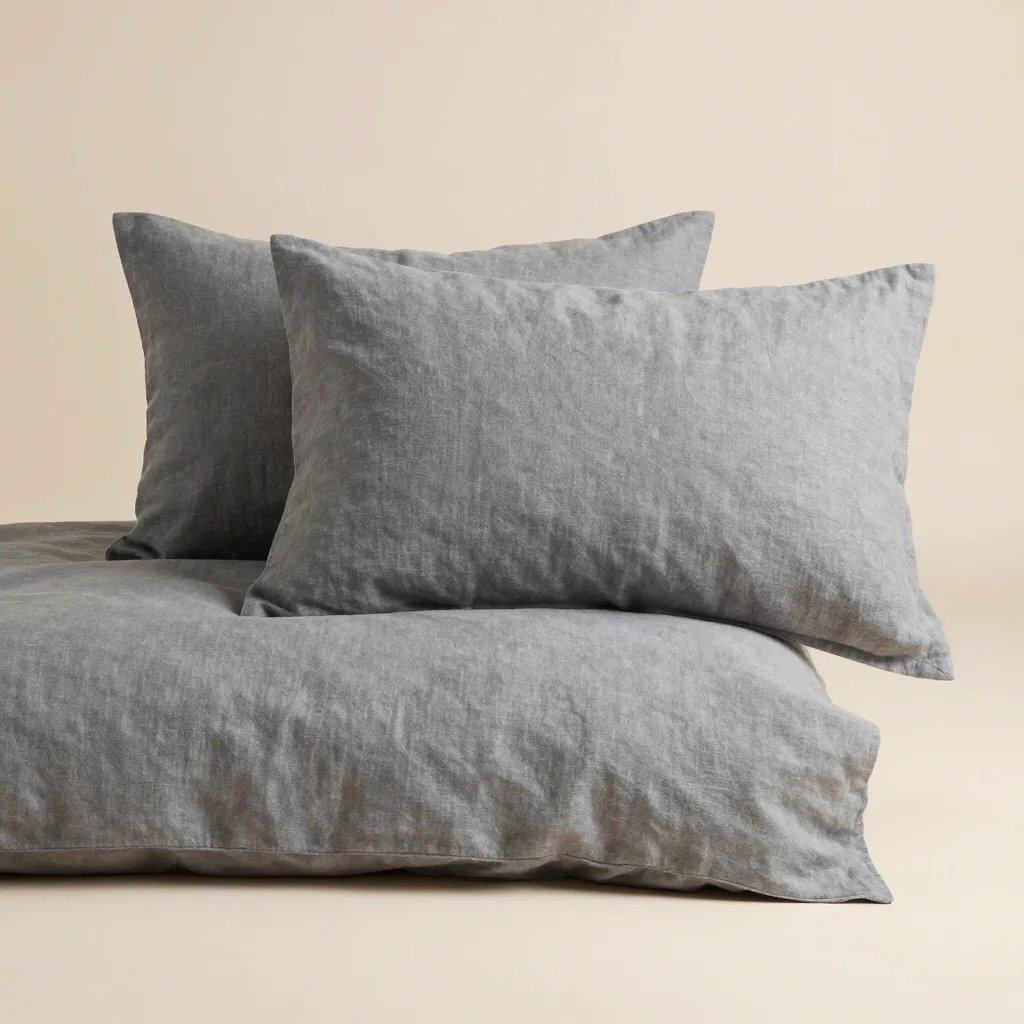 Two stonewashed linen pillowcases on a light background