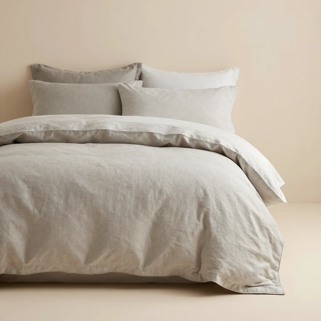 A linen duvet set in natural on a light background
