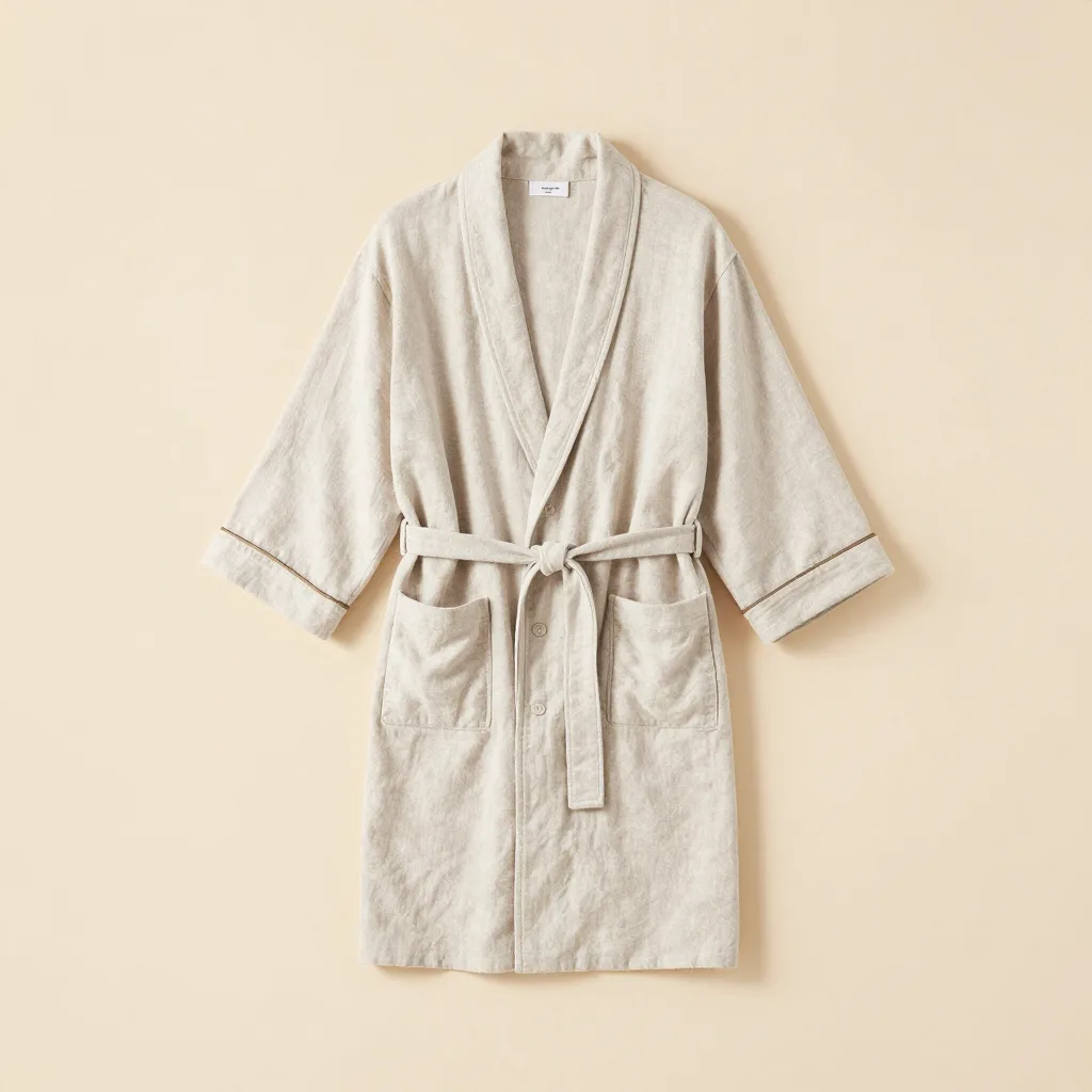 A linen robe with a pillowcase on a light background
