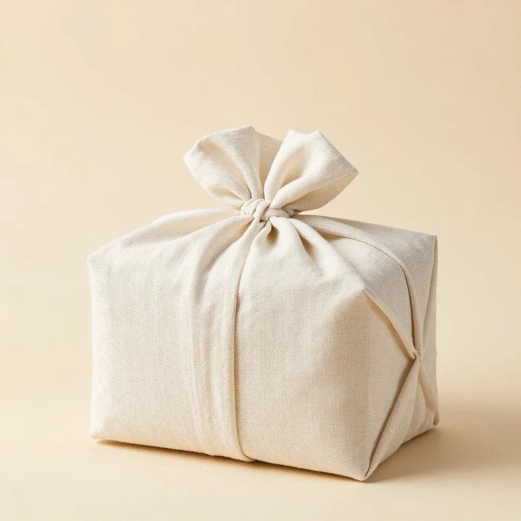 A linen gift set in a cotton wrap on a light background